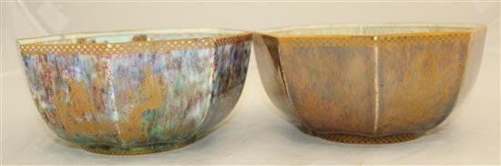 Three Wedgwood tea bowls and a similar circular tea bowl, 1920-30s, 6.5cm and 8.5cm, butterfly bowl repaired